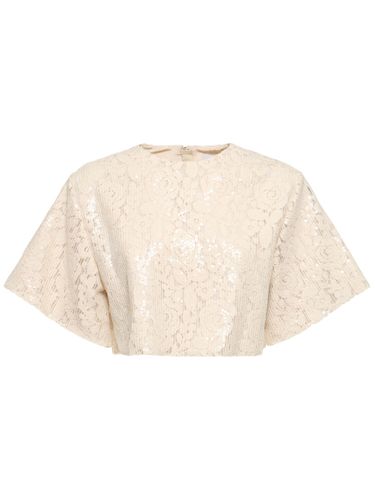 Sequined Lace Short Sleeve Crop Top - MSGM - Modalova