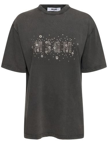 Embellished Cotton Jersey Logo T-shirt - MSGM - Modalova