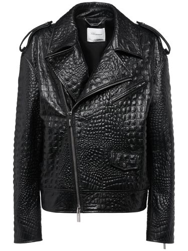 Croc Embossed Leather Biker Jacket - BLUMARINE - Modalova