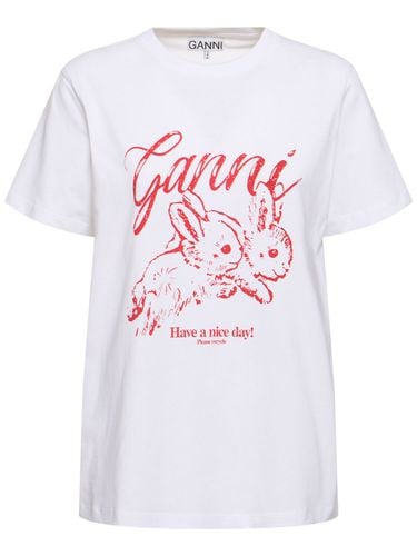 T-shirt Relaxed Fit In Jersey Con Stampa Logo - GANNI - Modalova