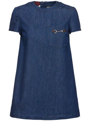 Vestido De Denim Con Horsebit - GUCCI - Modalova