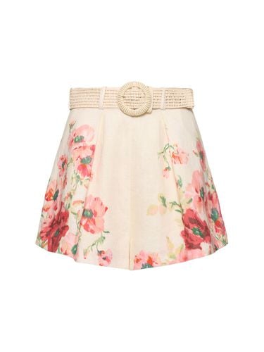 Shorts Con Lino Estampado - ZIMMERMANN - Modalova