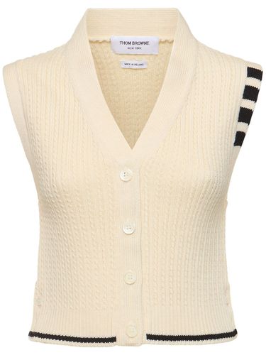 Baby Cable Cropped V-neck Cardigan Vest - THOM BROWNE - Modalova