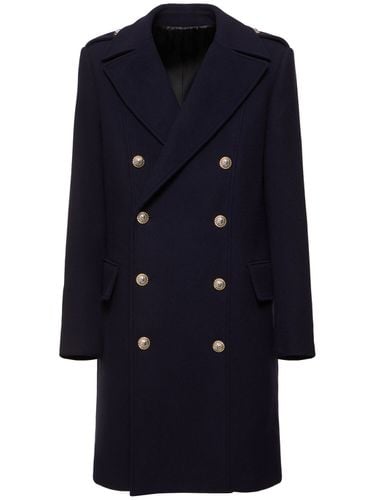 Double Breast Felted Wool Coat - BALMAIN - Modalova