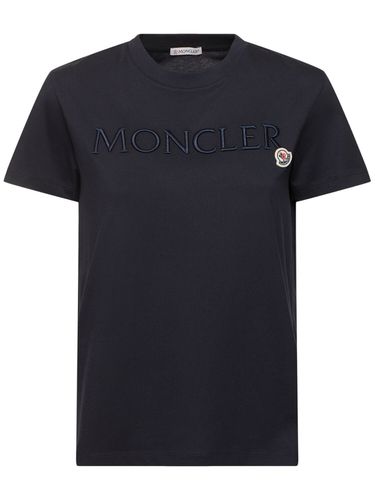 Embroidered Logo Cotton T-shirt - MONCLER - Modalova