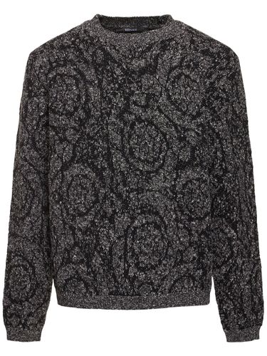 Baroque Tweed Cotton Blend Knit Sweater - VERSACE - Modalova