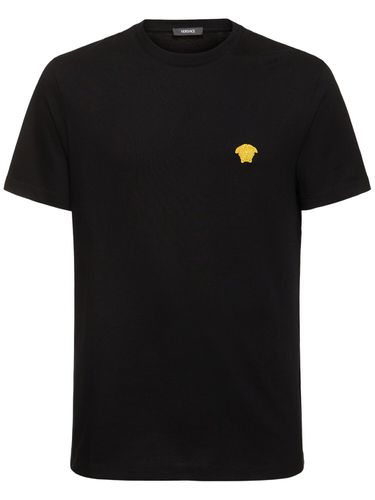 Camiseta De Algodón Jersey Con Logo - VERSACE - Modalova