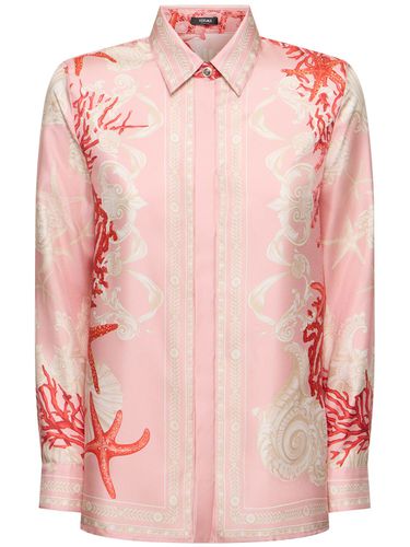 Camisa De Sarga De Seda Estampada - VERSACE - Modalova