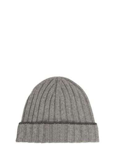 Cappello Beanie In Maglia Di Cashmere A Costine - BRUNELLO CUCINELLI - Modalova