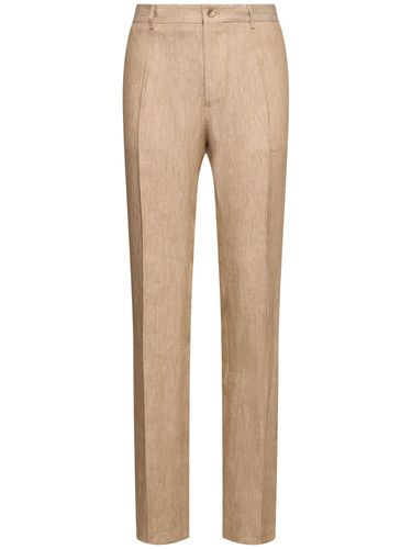 Flat Front Wide Leg Linen Pants - DOLCE & GABBANA - Modalova