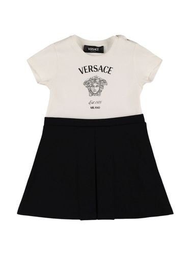 Vestido De Algodón De Jersey Con Logo - VERSACE - Modalova