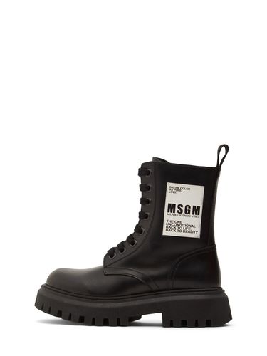 Botas Combat De Piel Con Cordones Y Logo - MSGM - Modalova