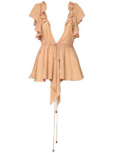 Ruffled Silk V Neck Top - CHLOÉ - Modalova