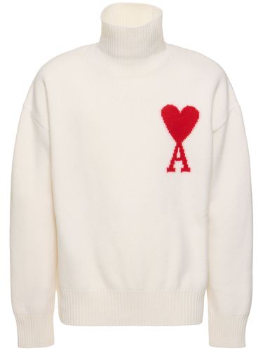 Rollkragenpullover Aus Wolle Mit Logo - AMI PARIS - Modalova