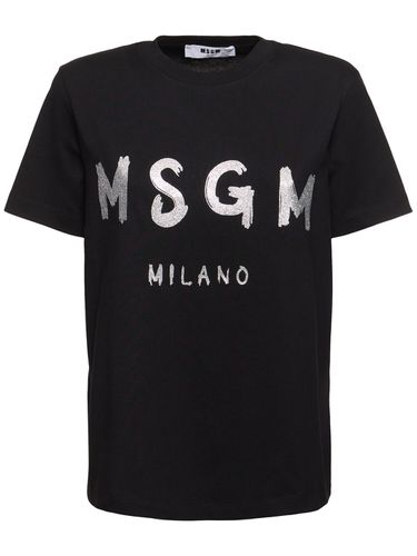 Cotton Jersey Logo T-shirt - MSGM - Modalova