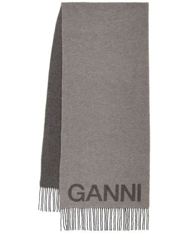 Fringed Wool Scarf - GANNI - Modalova