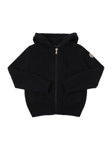 Virgin Wool Knit Zip-up Sweatshirt - MONCLER - Modalova