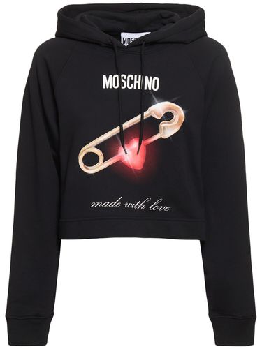 Printed Cotton Jersey Hooded Sweatshirt - MOSCHINO - Modalova