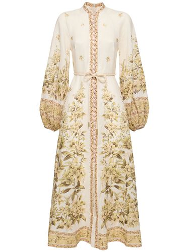 Golden Printed Linen Buttoned Midi Dress - ZIMMERMANN - Modalova