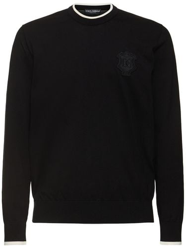 Jacquard Logo Cotton Crewneck Sweater - DOLCE & GABBANA - Modalova