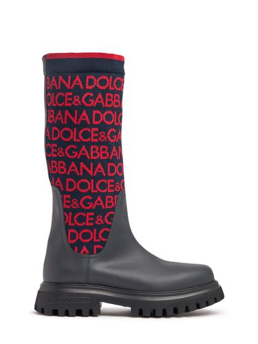 Botas De Punto Y Piel Con Logo - DOLCE & GABBANA - Modalova