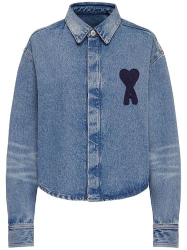 Camicia Cropped In Denim Di Cotone Con Logo Adc - AMI PARIS - Modalova