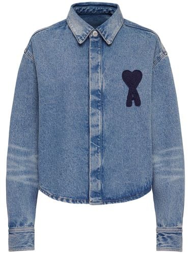 Camisa De Denim De Algodón Con Logo - AMI PARIS - Modalova