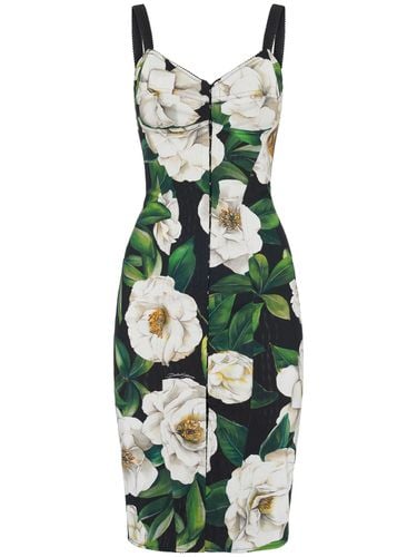 Vestito Midi Con Stampa Gardenia - DOLCE & GABBANA - Modalova