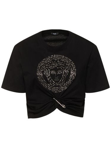 Bedrucktes Crop-t-shirt Aus Baumwolljersey - VERSACE - Modalova