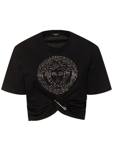 T-shirt Medusa Cropped In Jersey Di Cotone - VERSACE - Modalova