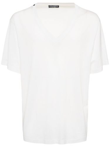 T-shirt In Jersey Di Cotone / Scollo A V - DOLCE & GABBANA - Modalova