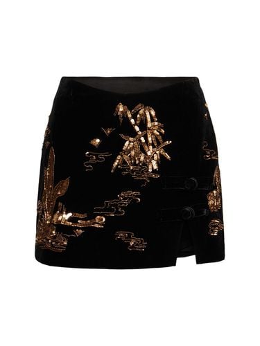 Embroidered Velvet Mini Skirt - LE FAME - Modalova