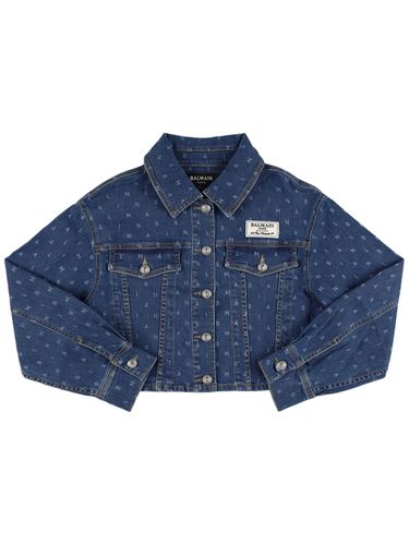 Chaqueta De Denim De Algodón Con Logo Estampado - BALMAIN - Modalova