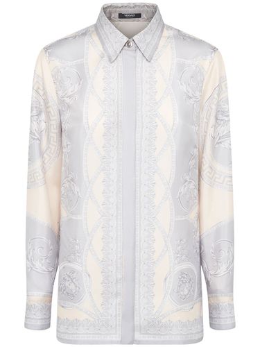 Camisa De Sarga De Seda Estampada - VERSACE - Modalova