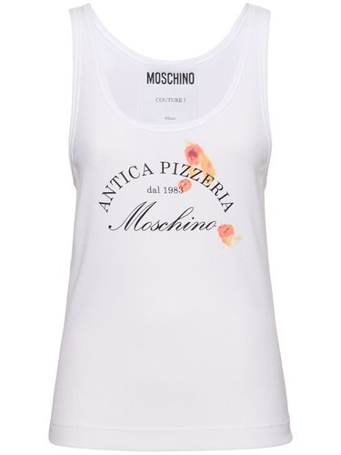 Tank Top In Jersey Di Cotone A Costine Con Logo - MOSCHINO - Modalova