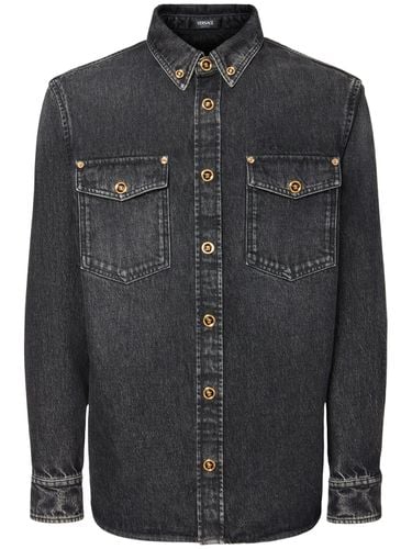 Camicia In Denim Di Cotone Stonewashed - VERSACE - Modalova