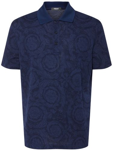 Polo De Algodón Piquet Con Jacquard - VERSACE - Modalova