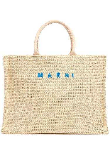 Medium Logo Raffia Effect Tote Bag - MARNI - Modalova