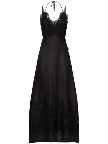 Linen Long Dress W/lace Details - ERMANNO SCERVINO - Modalova