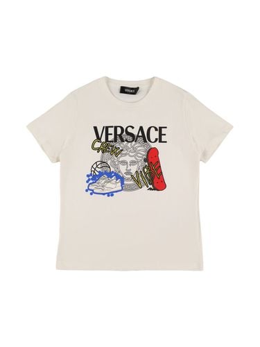 Camiseta De Jersey De Algodón Estampada - VERSACE - Modalova