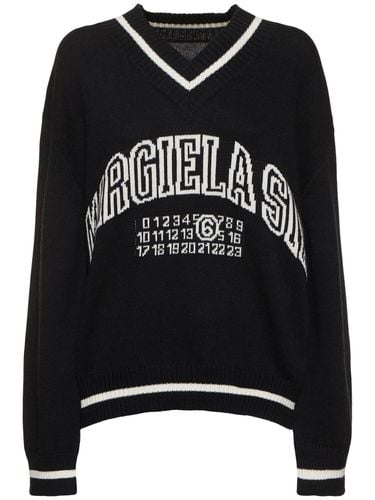 Logo Jacquard Knit V-neck Sweater - MM6 MAISON MARGIELA - Modalova