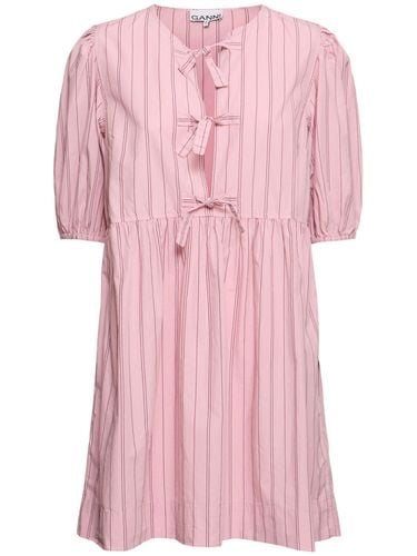 Bow Tie Striped Cotton Mini Dress - GANNI - Modalova