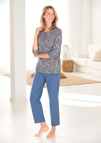 Baumwoll-Pyjama mit Knopfleiste und 3/4-Arm - taupe / rauchblau / gemustert - Gr. 18/19 von - Goldner Fashion - Modalova