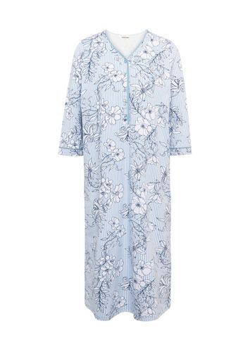 Nachthemd mit 3/4-Arm, Knopfleiste und floralem Dessin - hellblau / grau / gemustert - Gr. 18/19 von - Goldner Fashion - Modalova