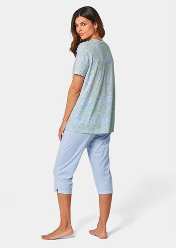 Baumwoll-Pyjama mit Halbarm - hellblau / salbei / weiß / gemustert - Gr. 48/50 von - Goldner Fashion - Modalova