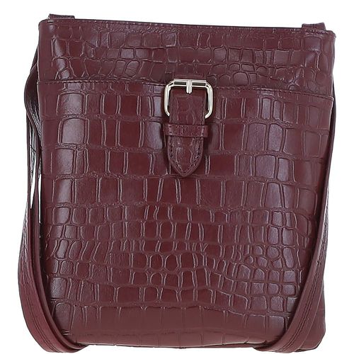 Tab Zip Top Croc Print Real Leather Crossbody Bag Aubergine NA - Ashwood Handbags - Modalova