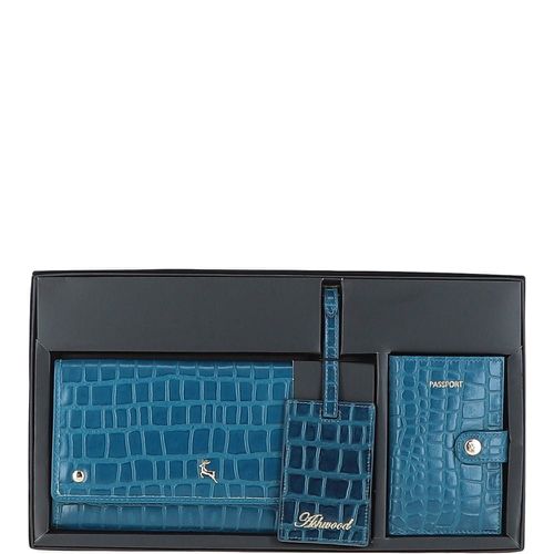 Apos;Wise Tour&apos; Real Leather Women&apos;s Gift Travel Set Teal/croc NA - Ashwood Handbags - Modalova