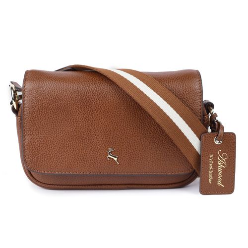 Apos;Eleganza Milano&apos; Real Leather Flapover Crossbody Bag: 64295 Two Tone Tan NA - Ashwood Handbags - Modalova