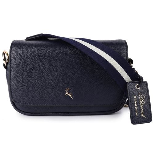 Apos;Eleganza Milano&apos; Real Leather Flapover Crossbody Bag: 64295 Navy Blue NA - Ashwood Handbags - Modalova