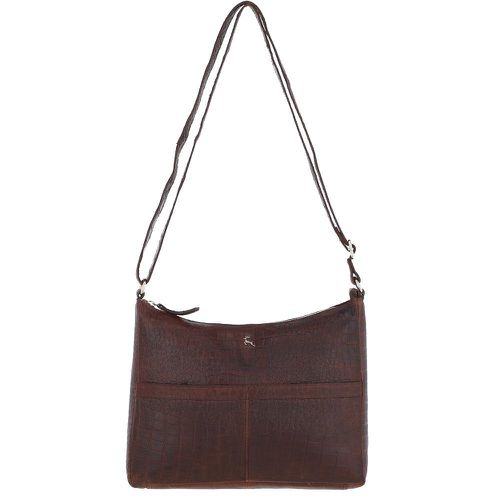 Simonetta' Croc Print Real Leather Shoulder Bag: BC4 Brandy Brown NA - Ashwood Handbags - Modalova
